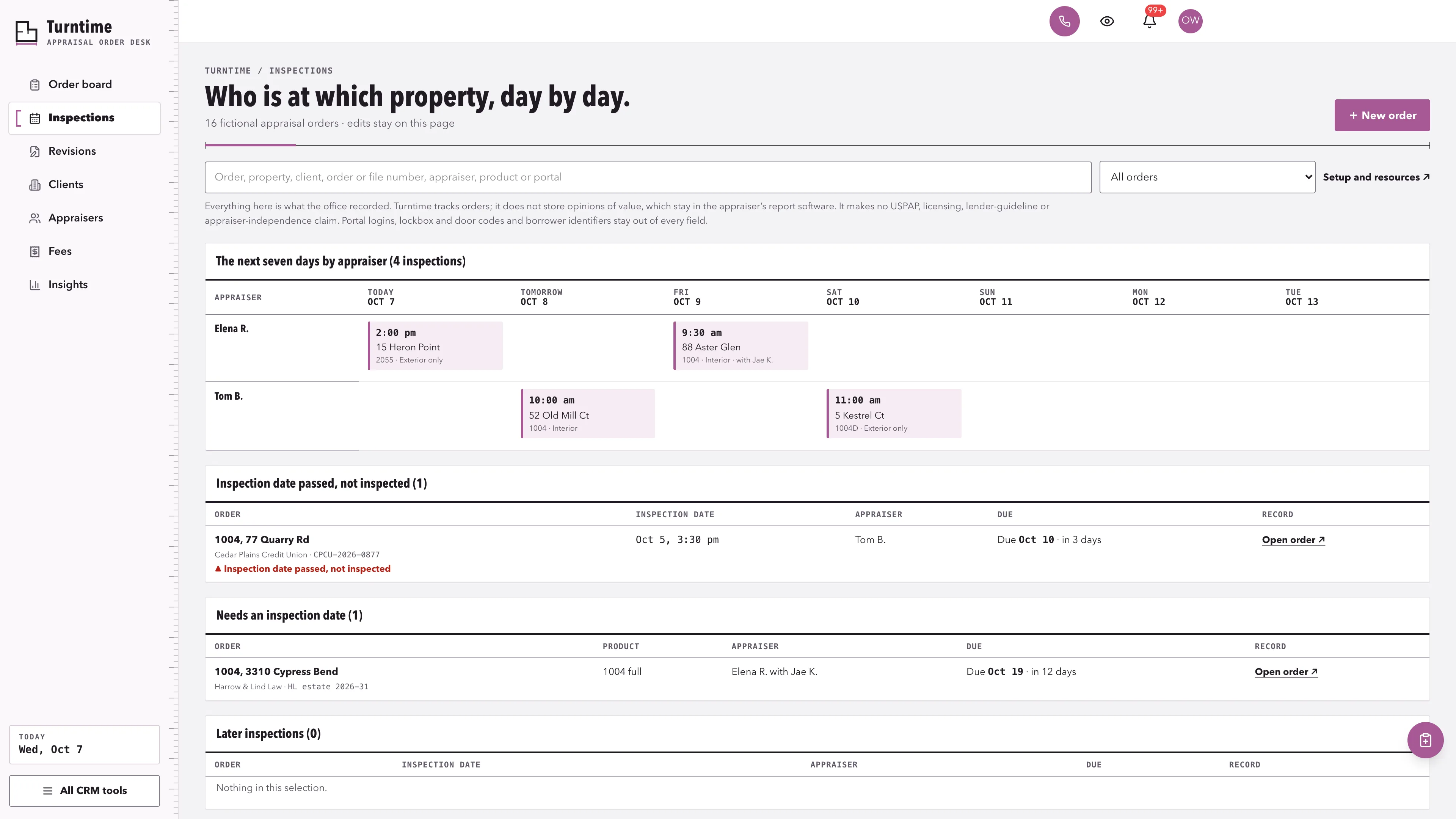 Inspections in the GoSeedly Real Estate Appraisal Firm Kit with fictional sample records