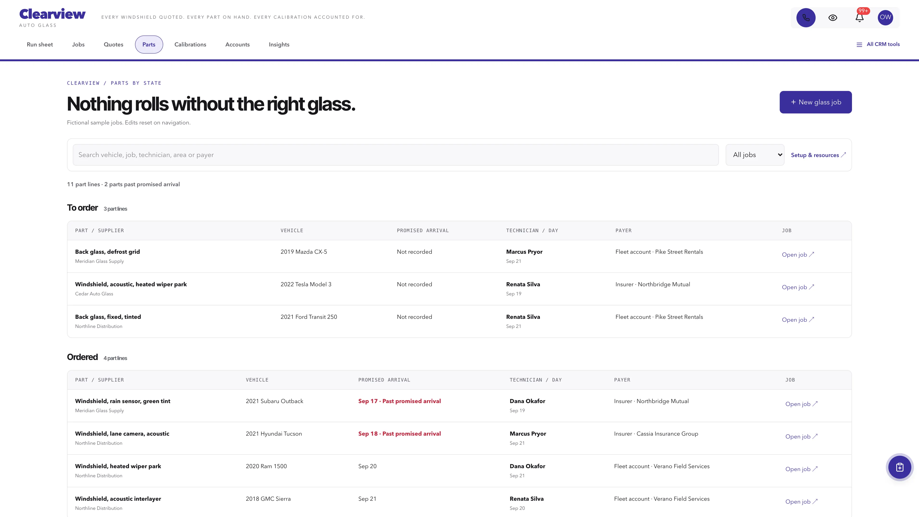 Parts in the GoSeedly Auto Glass Kit with fictional sample records