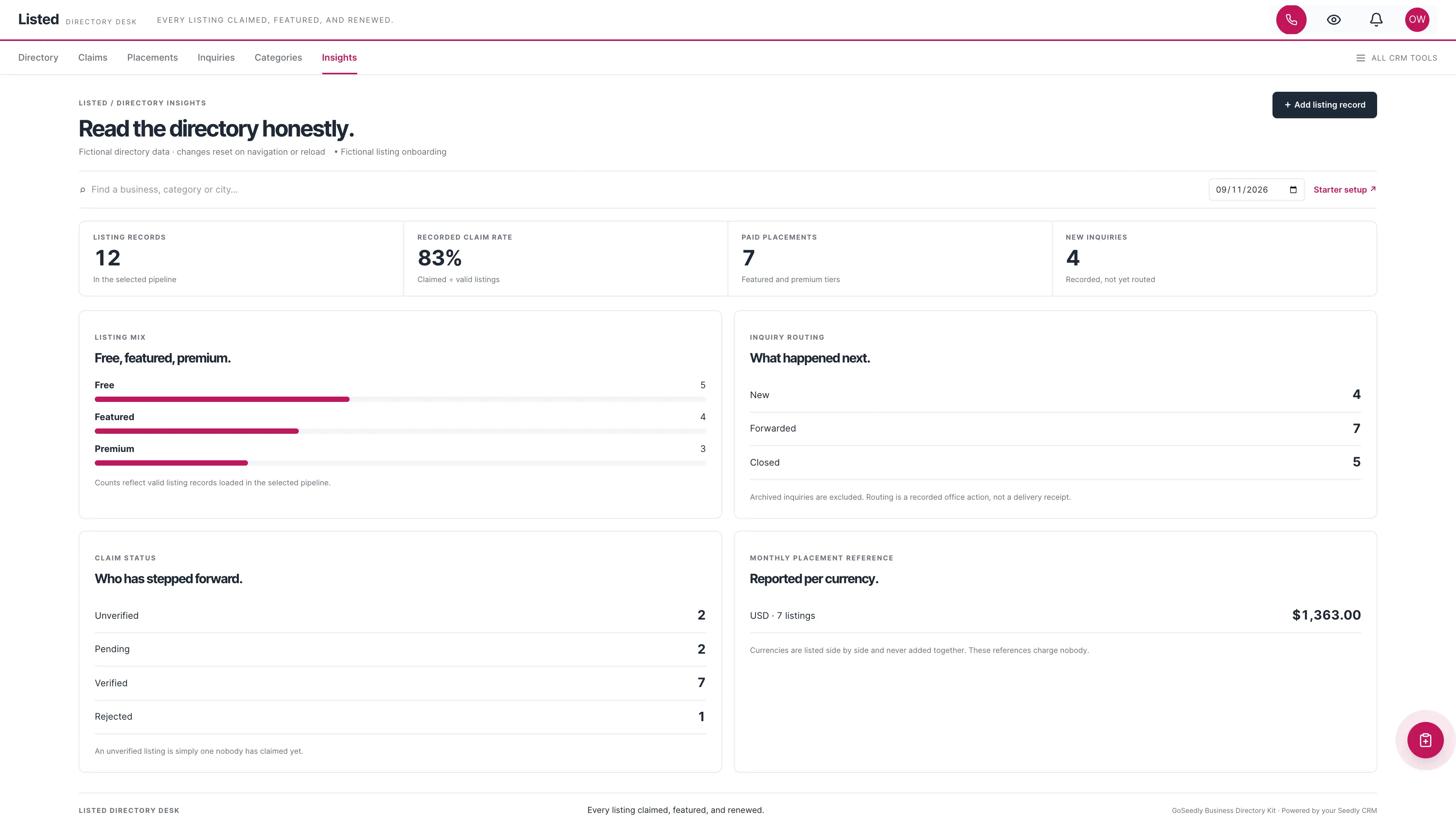 Insights in the GoSeedly Business Directory Kit with fictional sample records