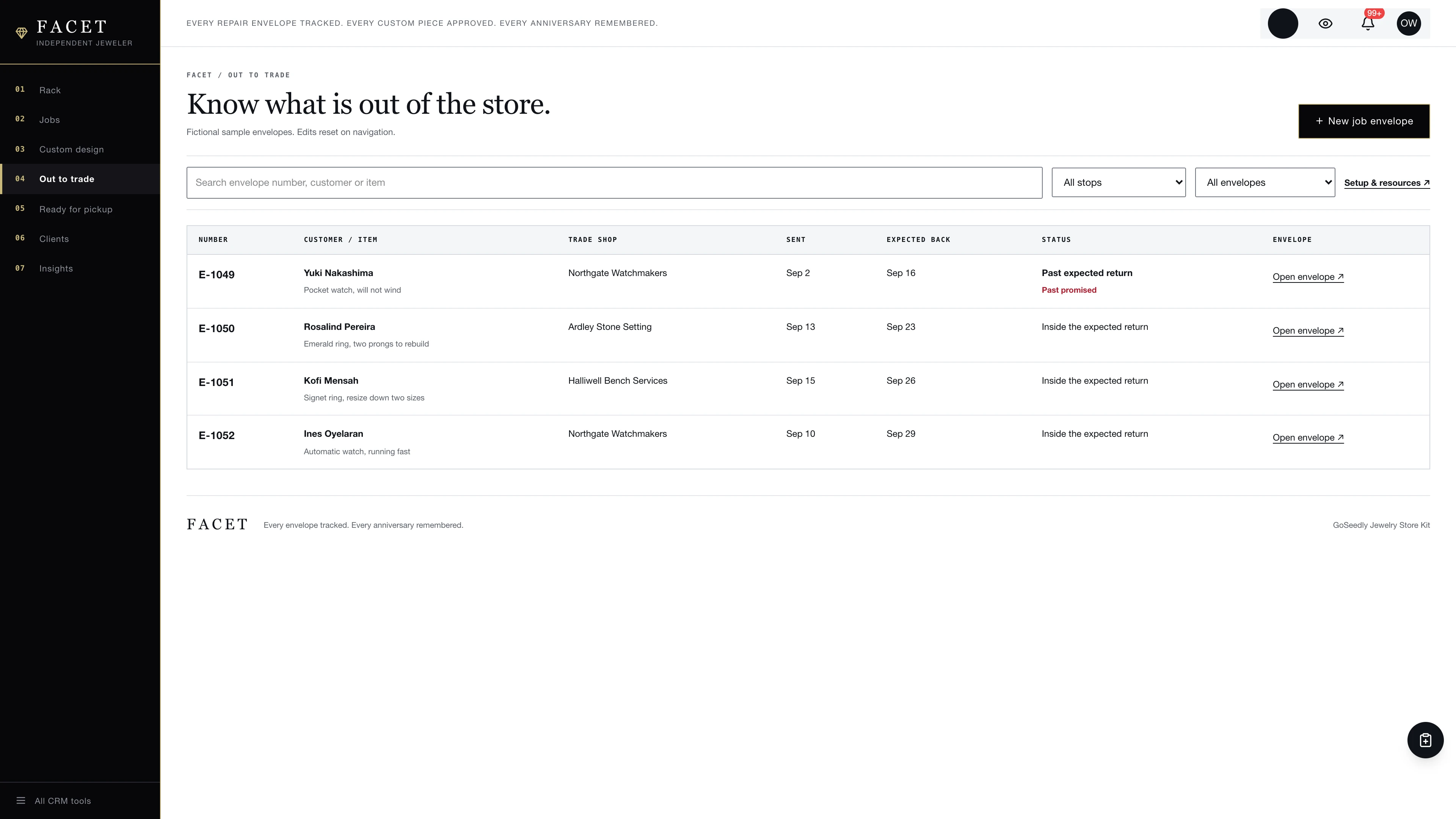Out to trade in the GoSeedly Jewelry Store Kit with fictional sample records