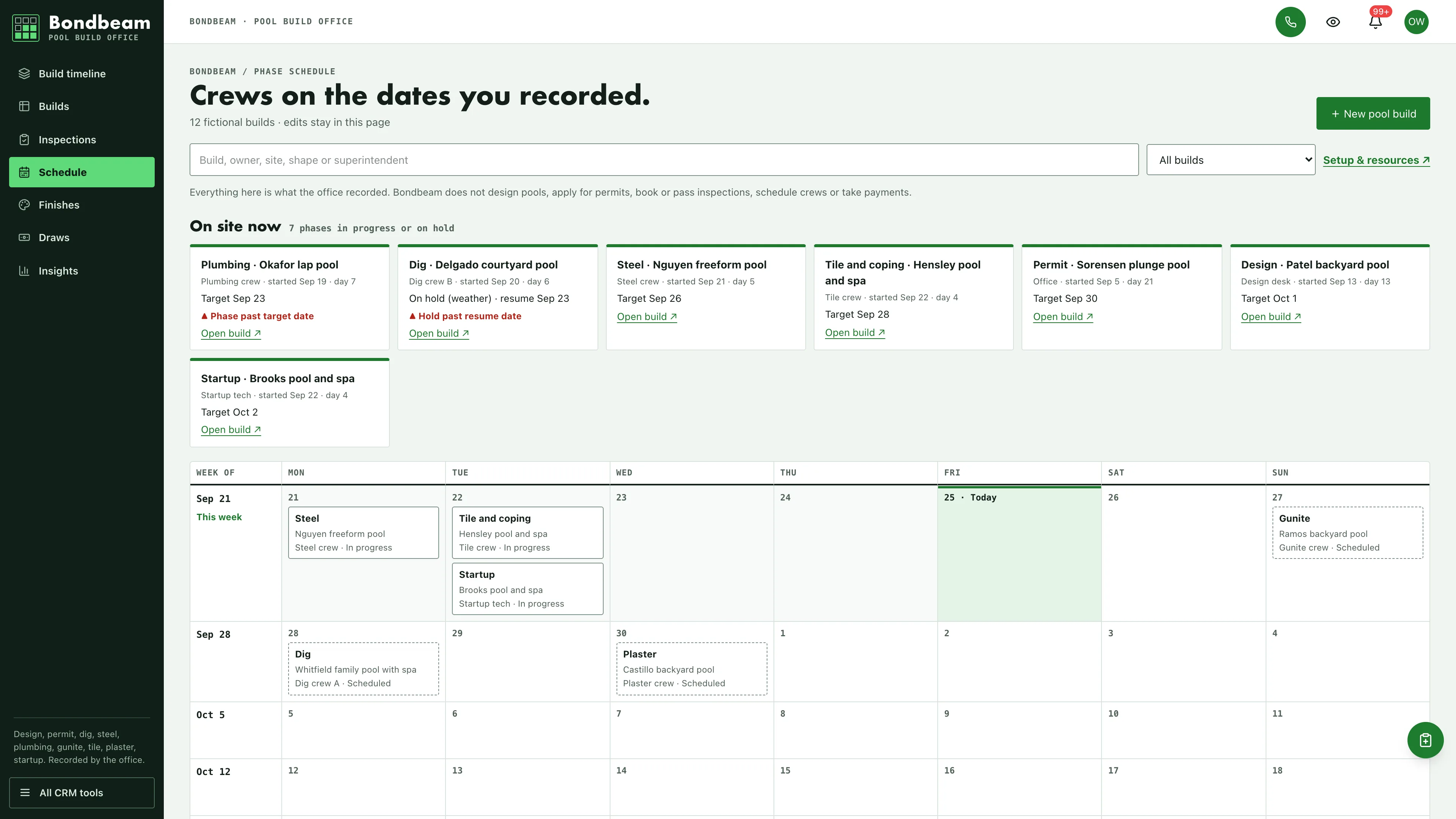 Schedule in the GoSeedly Pool Builder Kit with fictional sample records