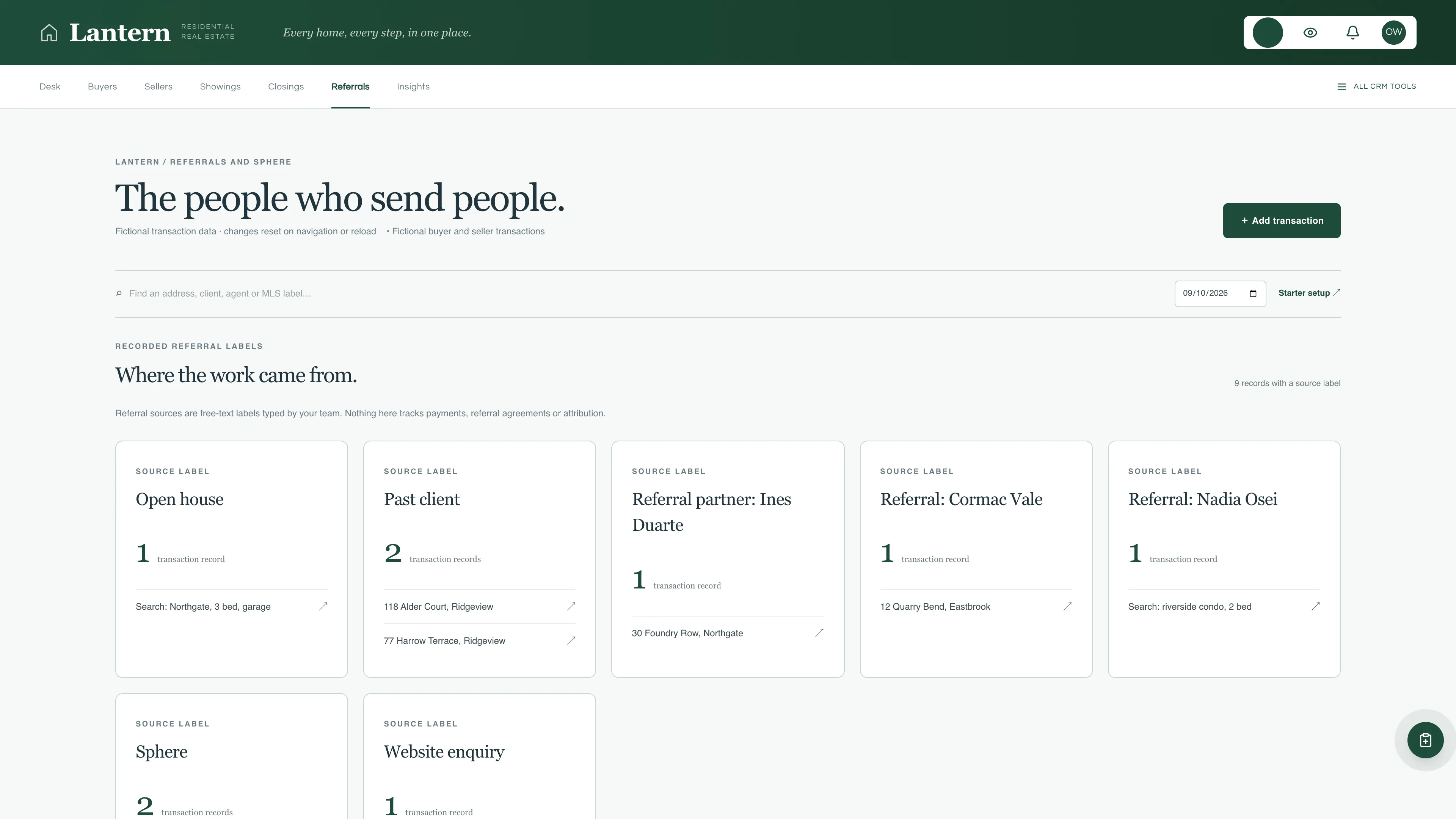 Referrals in the GoSeedly Real Estate Agent Kit with fictional sample records