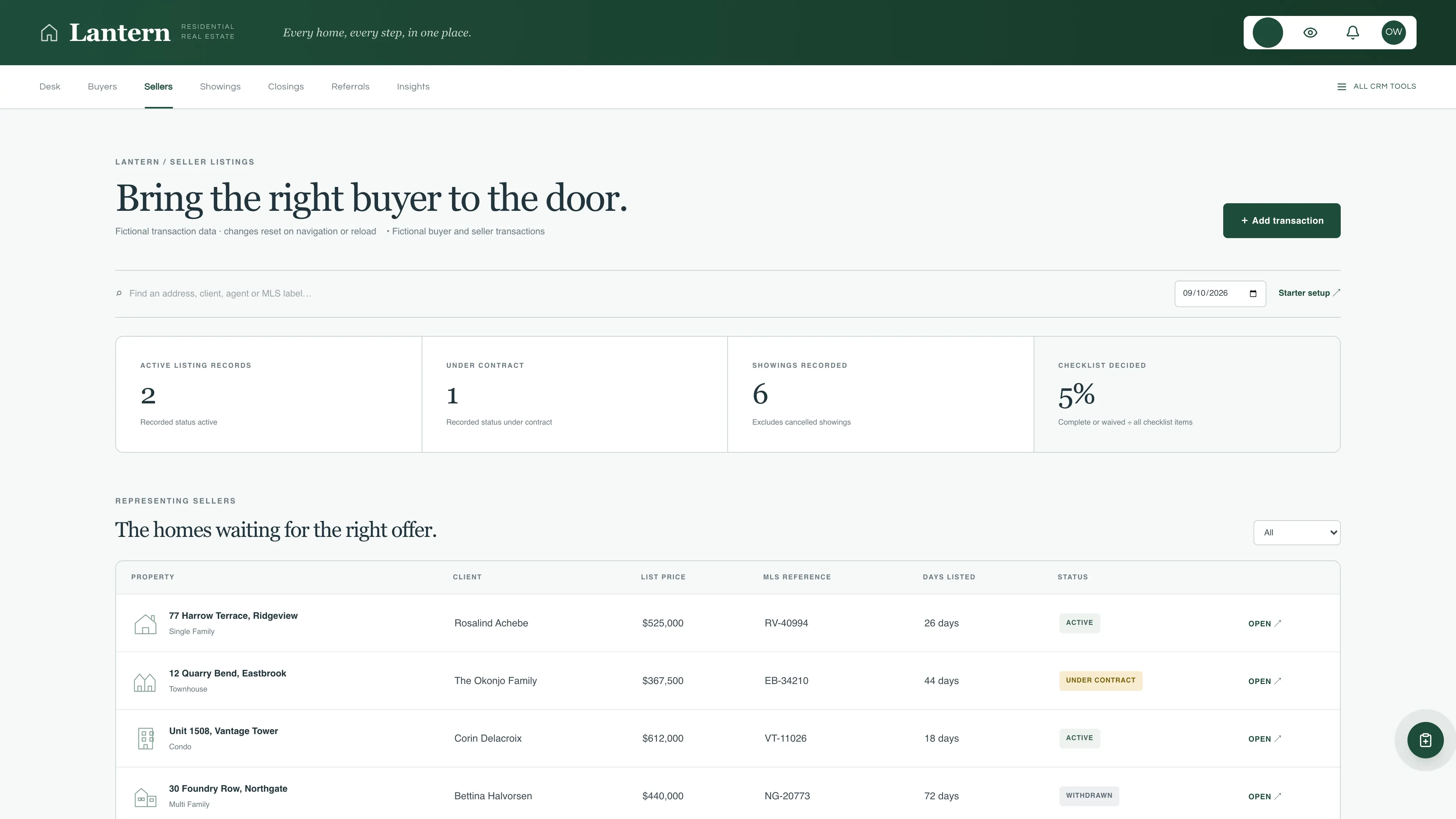 Sellers in the GoSeedly Real Estate Agent Kit with fictional sample records
