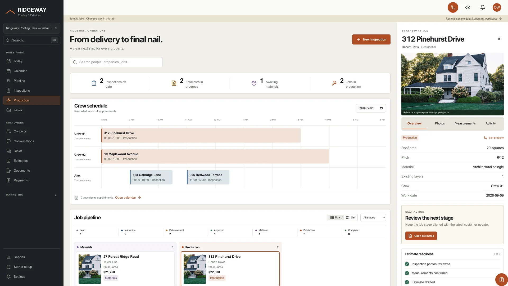 Production in the GoSeedly Roofing Kit with fictional sample records