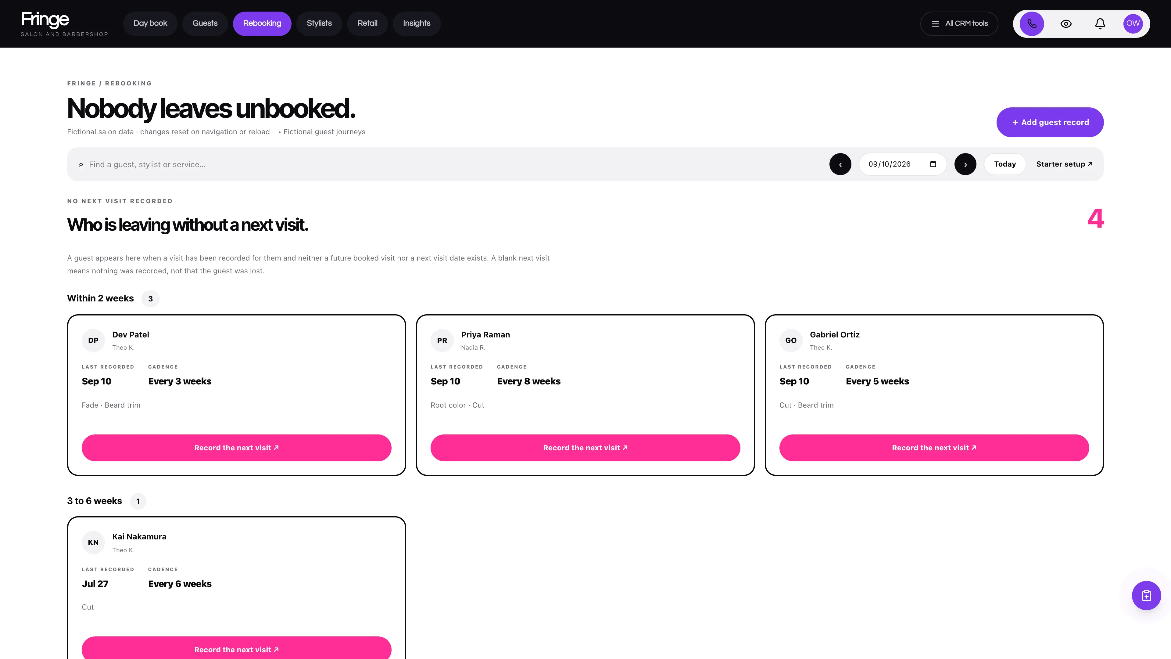 Rebooking in the GoSeedly Salon & Barbershop Kit with fictional sample records
