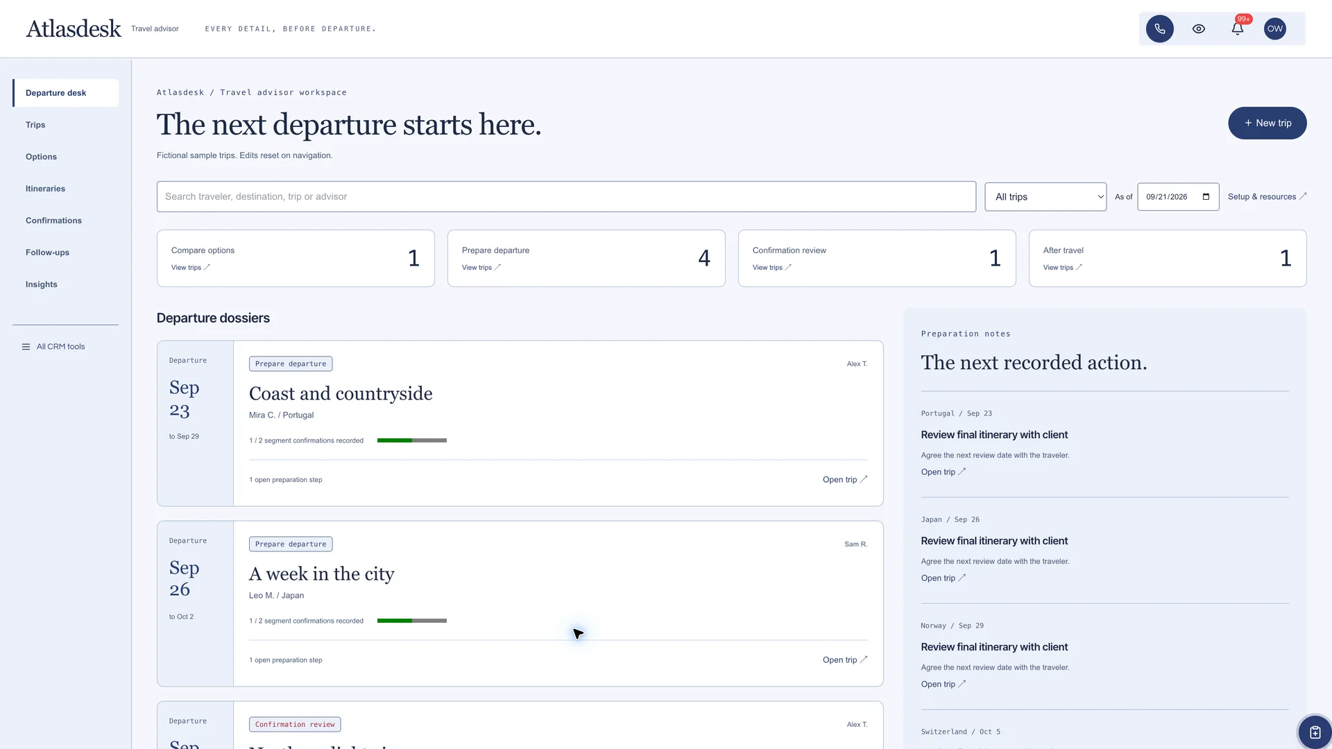 Review departure dossiers beside the next recorded preparation actions.