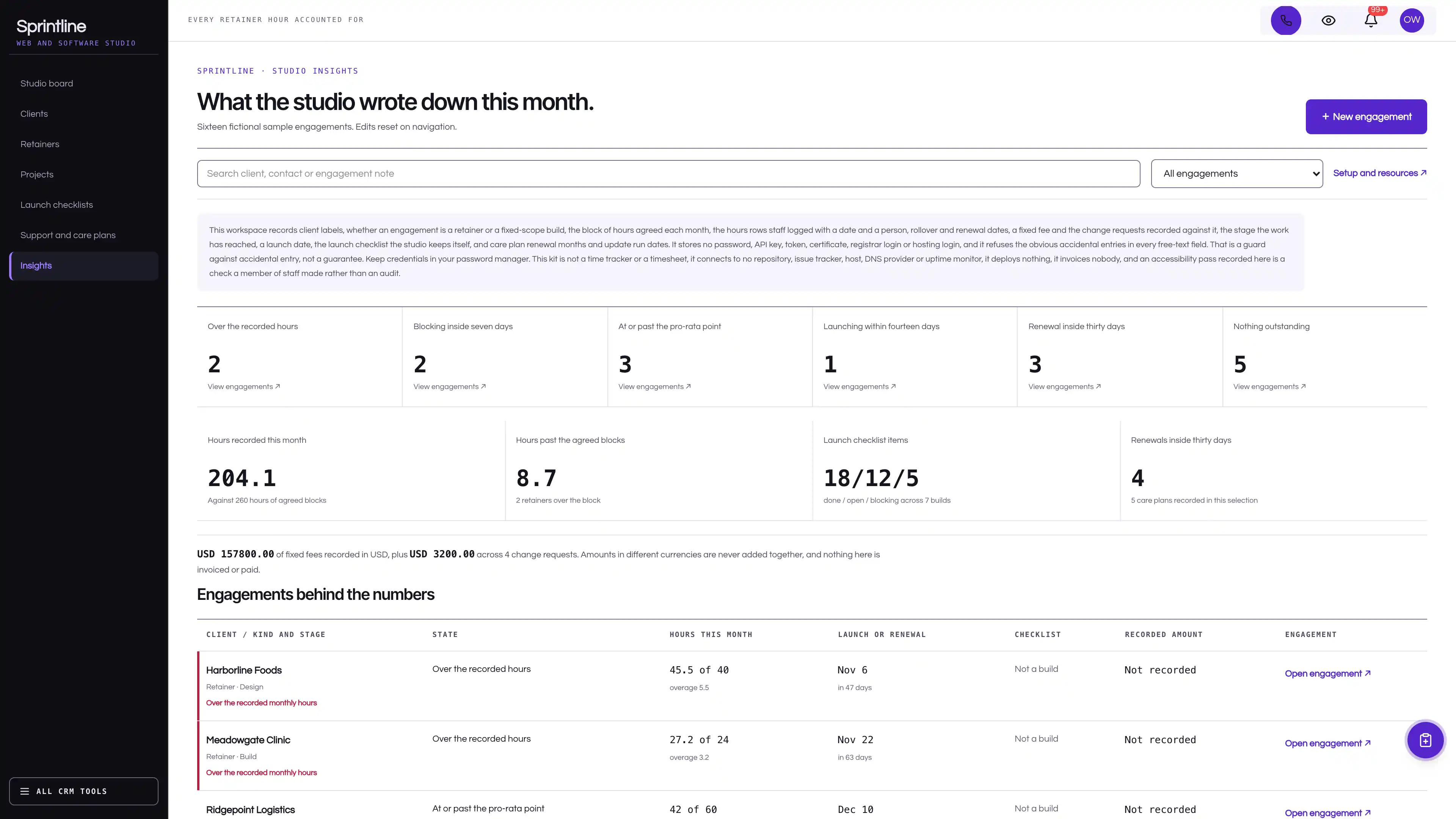 Insights in the GoSeedly Web & Software Agency Kit with fictional sample records