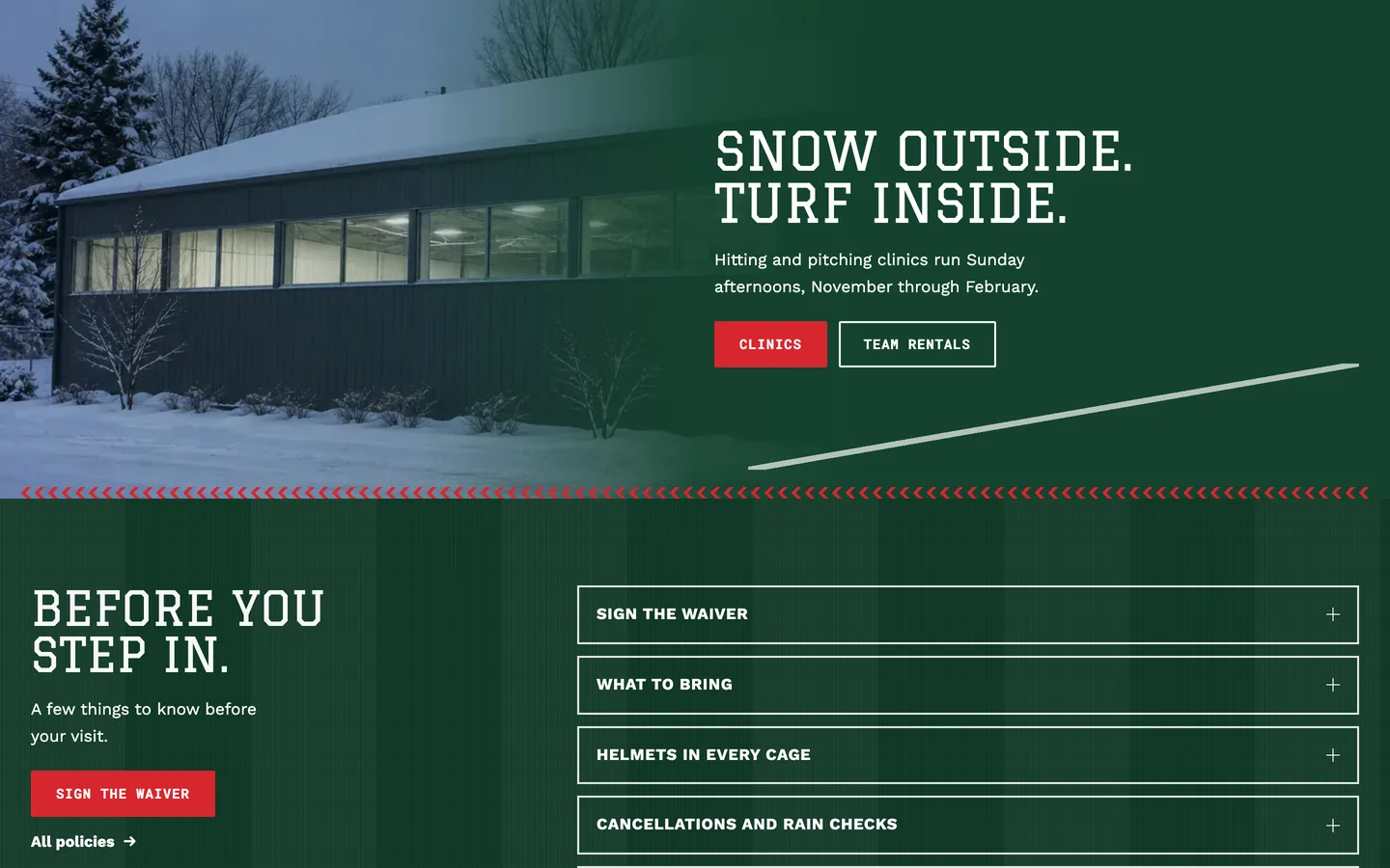 Backstop: Snow outside, turf inside