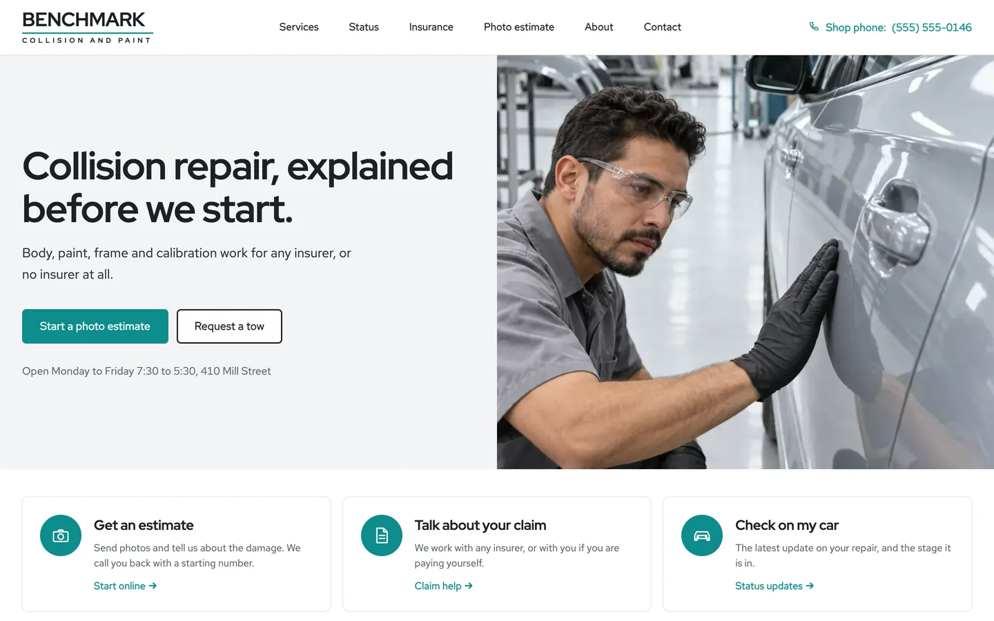 Benchmark website template homepage