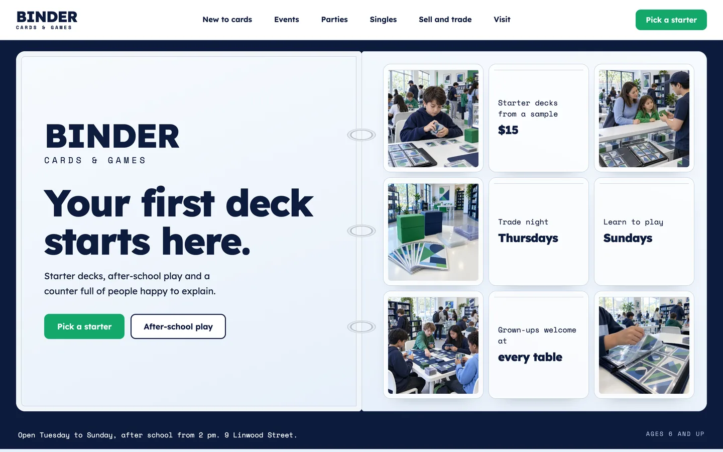 Binder website template homepage