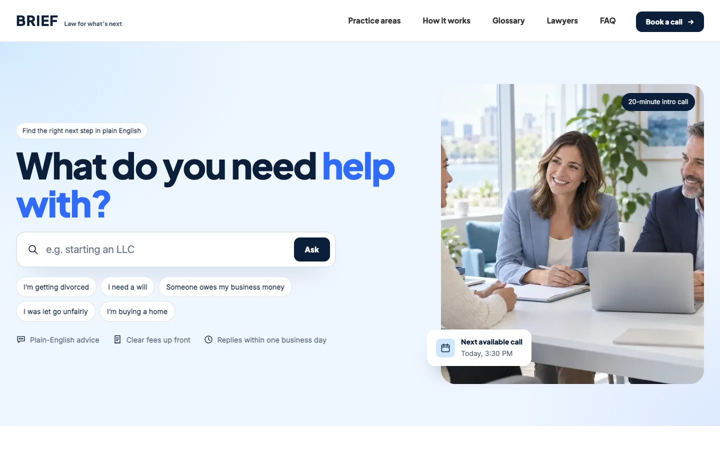 Brief website template homepage