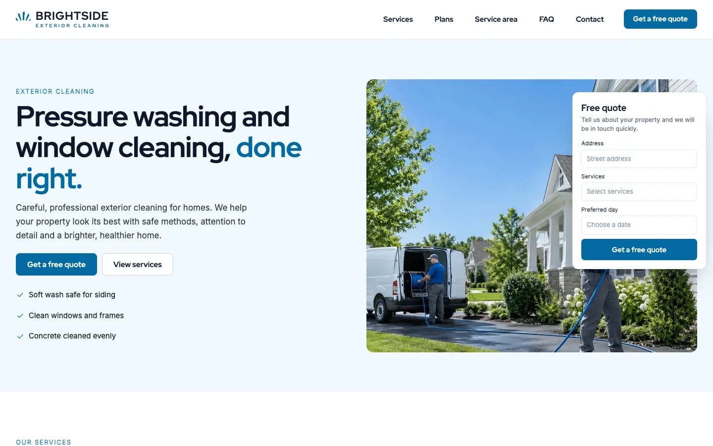 Brightside website template homepage