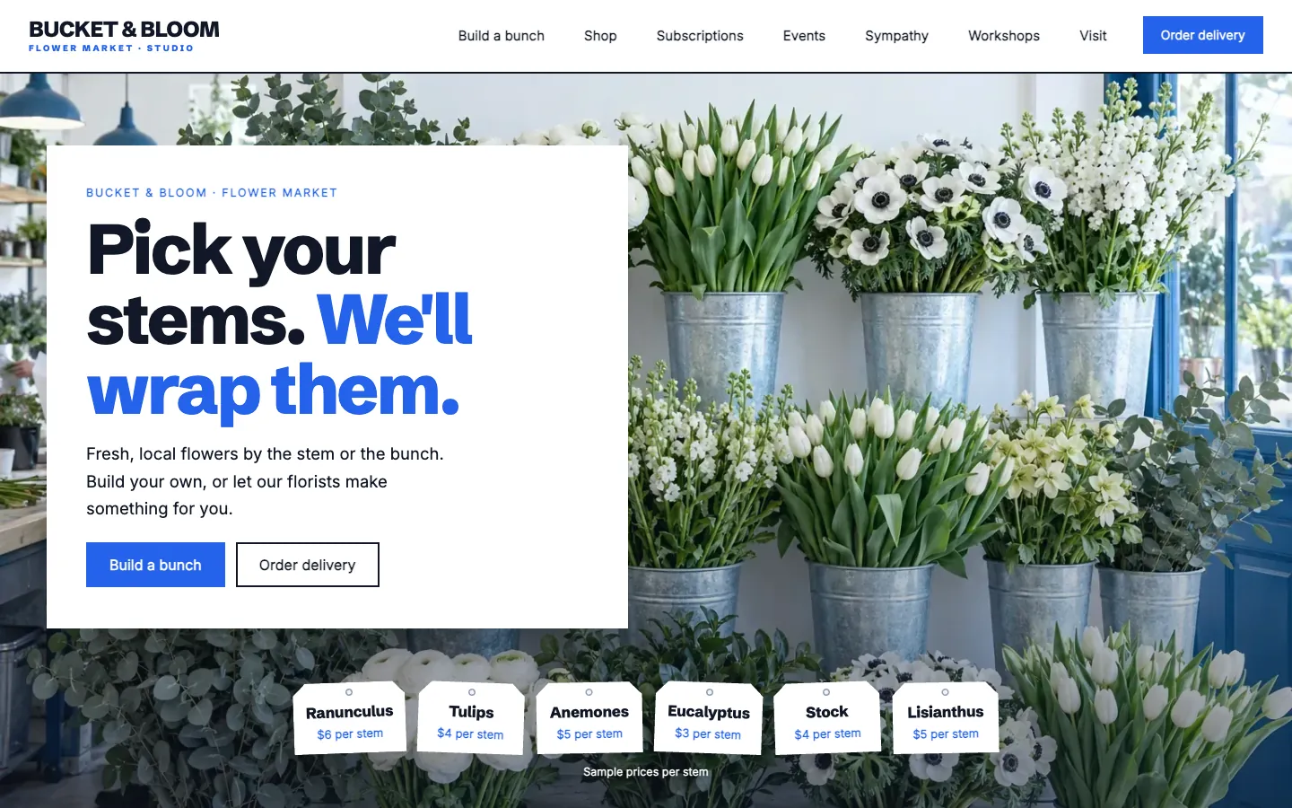 Bucket website template homepage