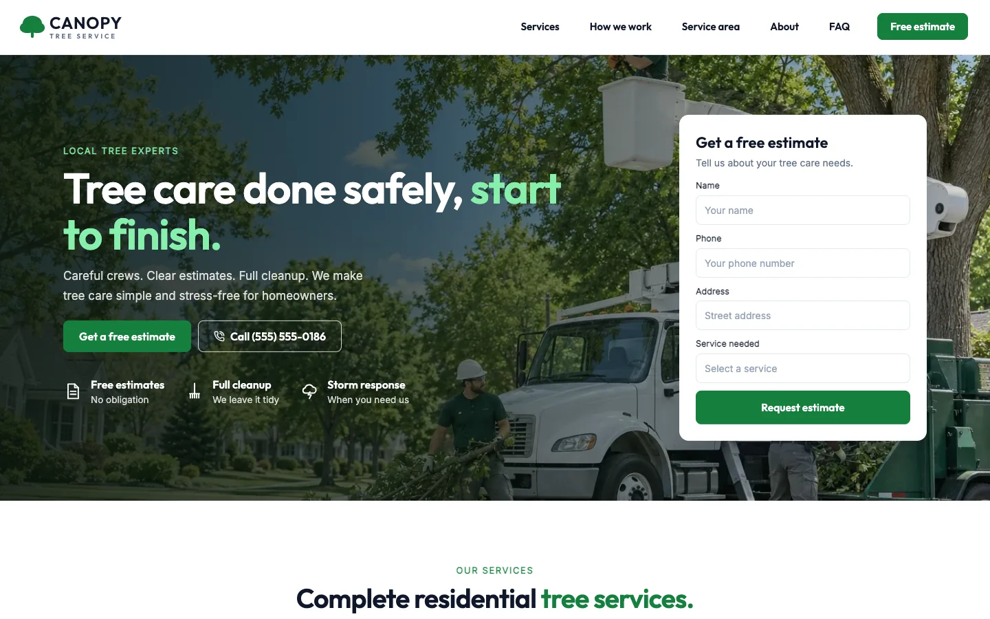 Canopy website template homepage