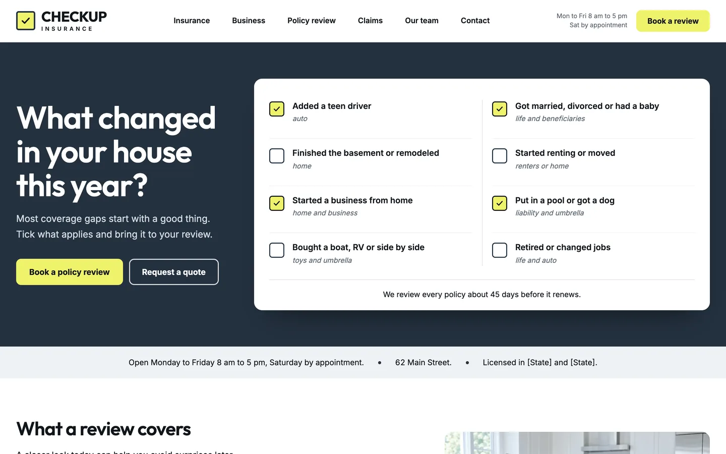 Checkup website template homepage