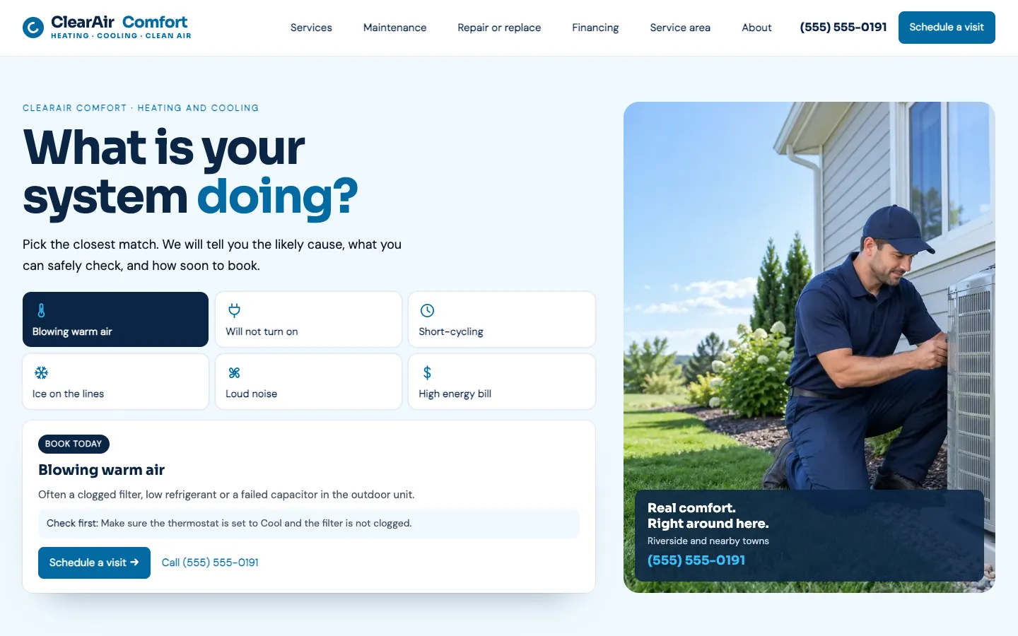 Clearair website template homepage