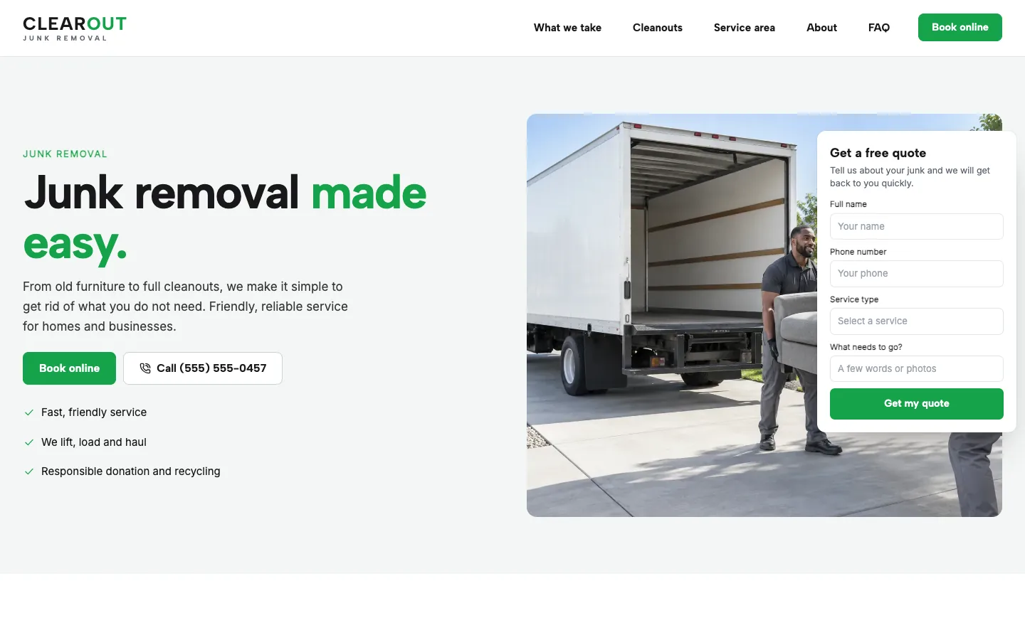 Clearout website template homepage