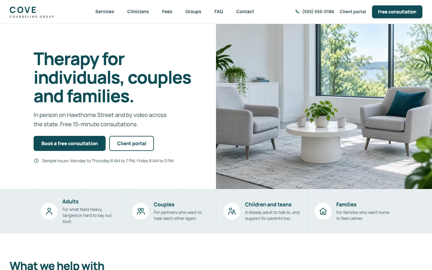 Cove website template homepage