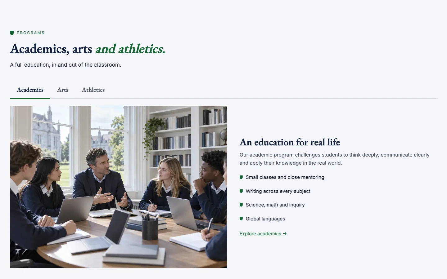 Crest: Academics, arts and athletics