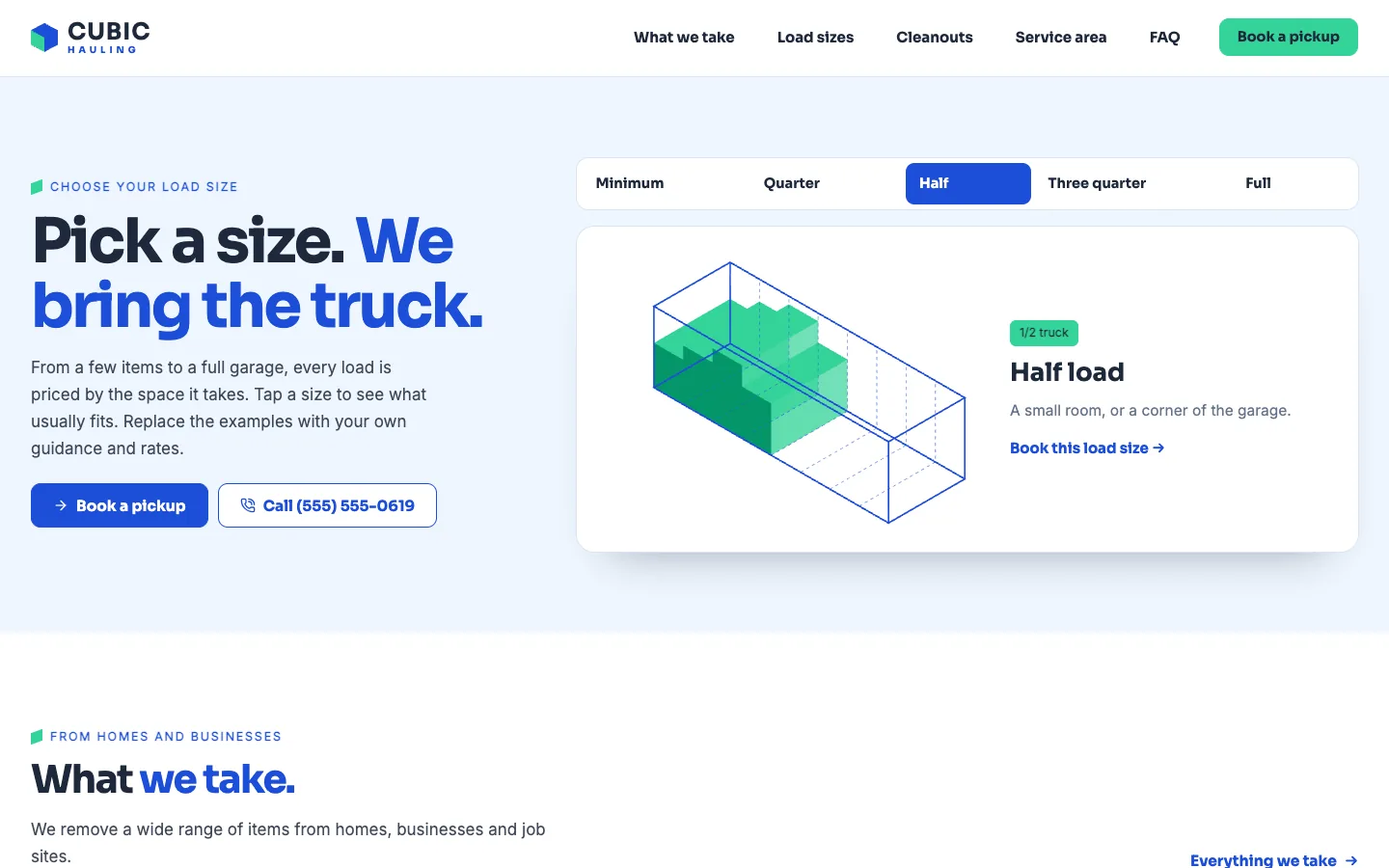 Cubic: Home / load sizes