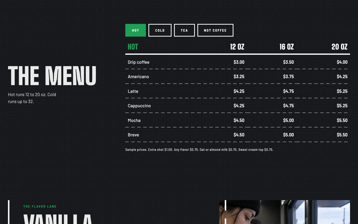 Curb: The menu