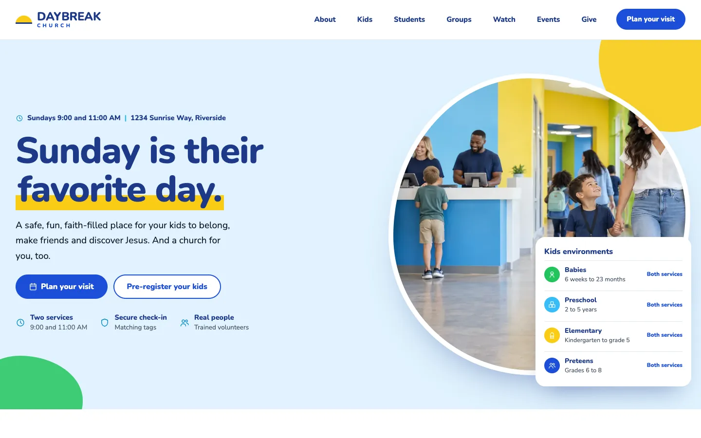 Daybreak website template homepage