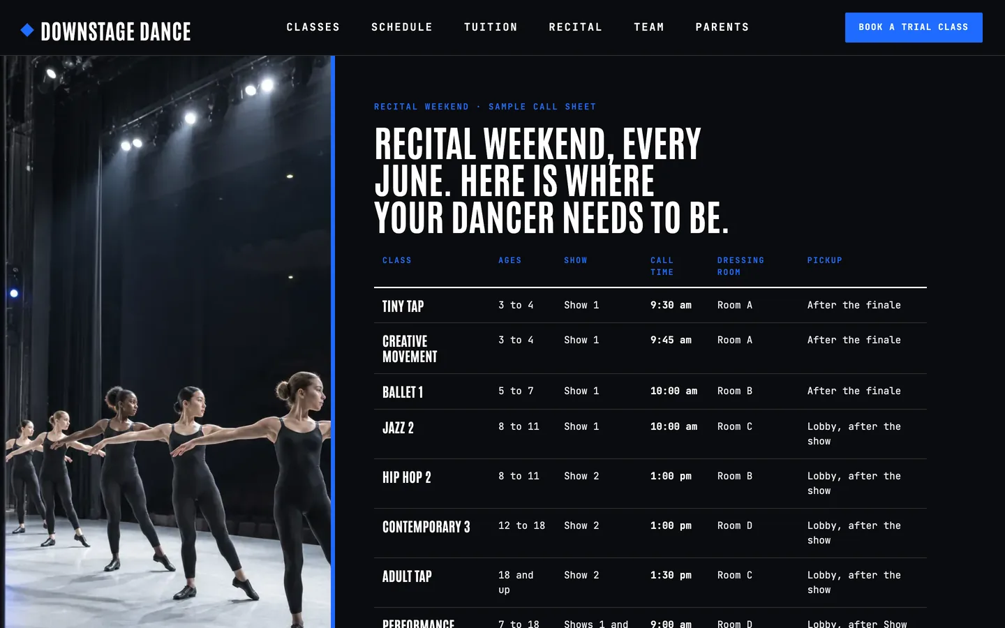 Downstage: Home / recital weekend, every June