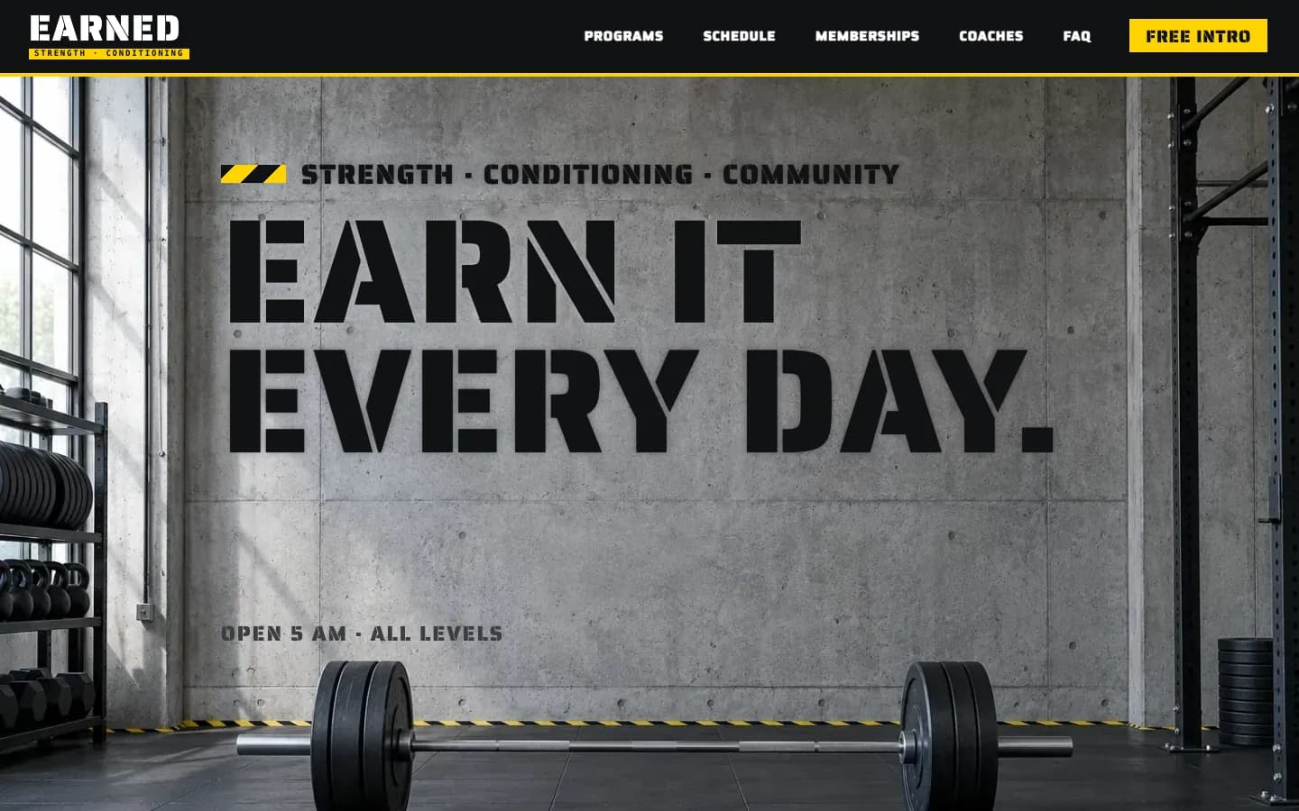 Earned website template homepage