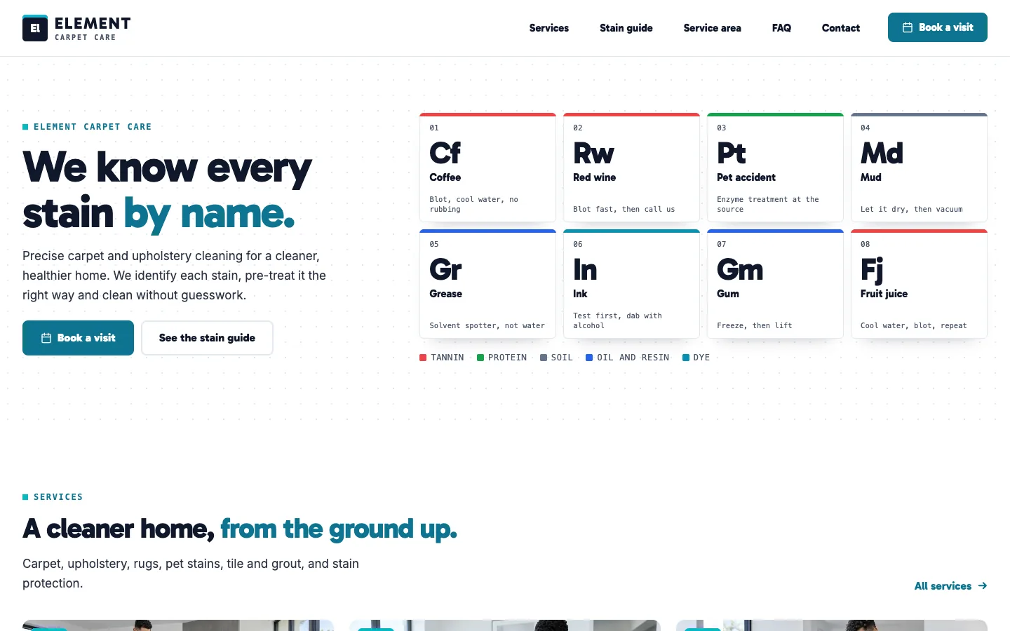 Element website template homepage