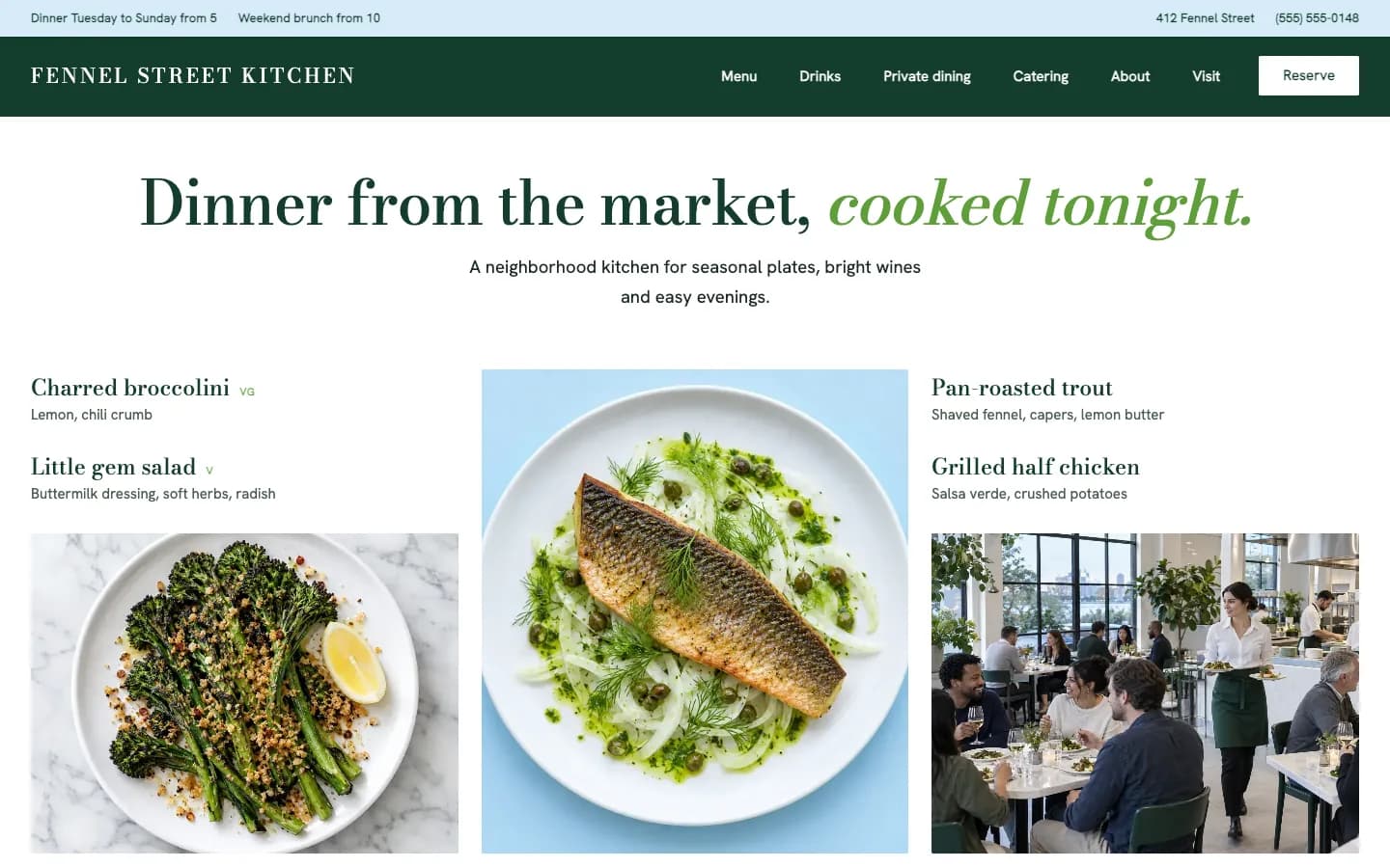 Fennel website template homepage