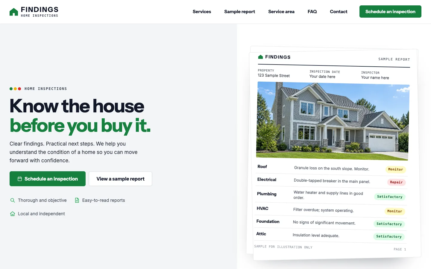 Findings website template homepage