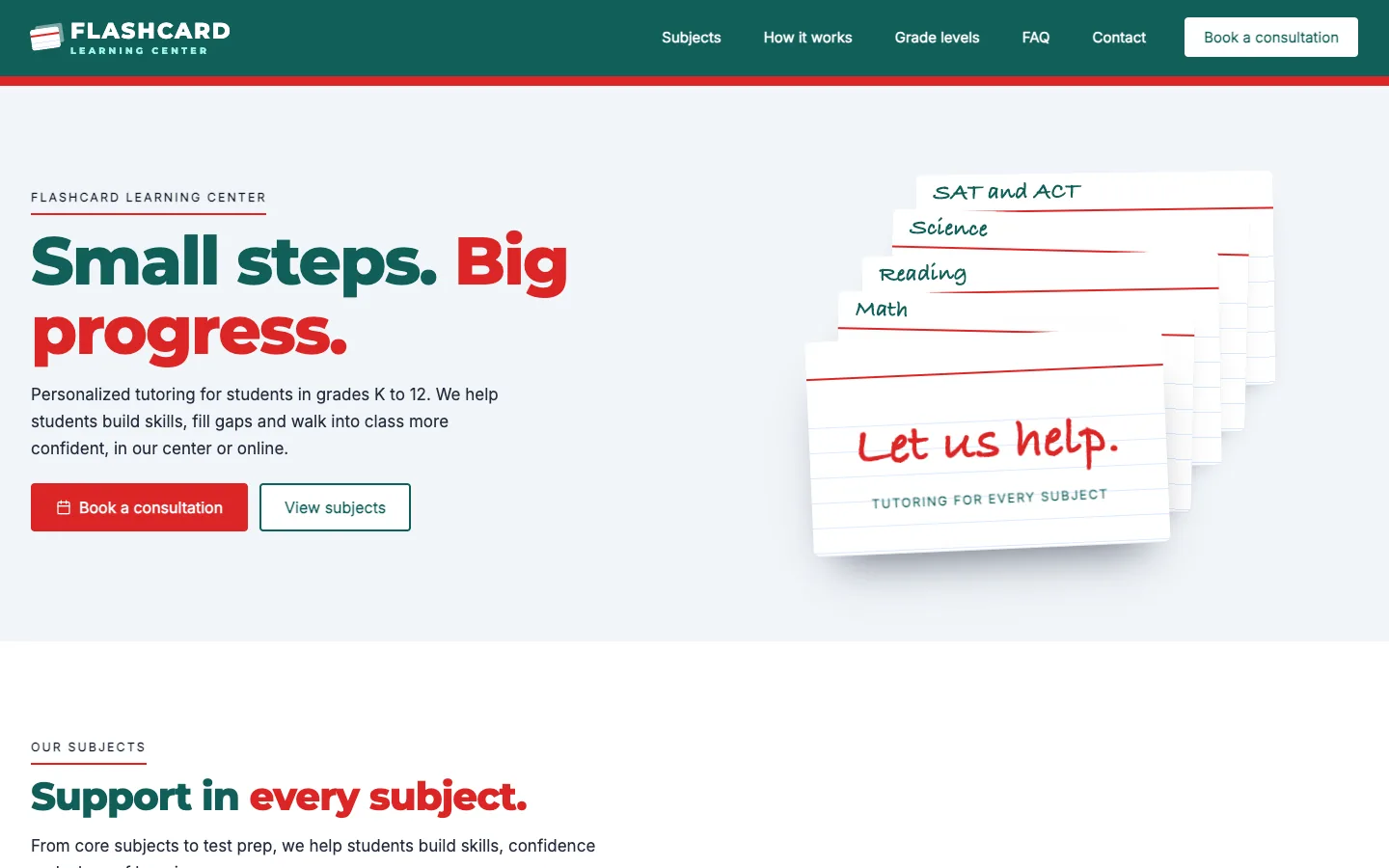 Flashcard website template homepage