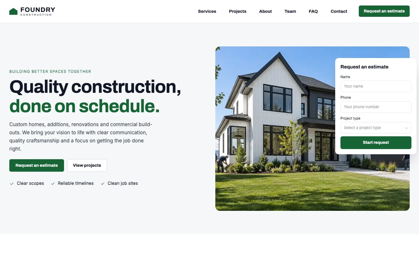 Foundry website template homepage