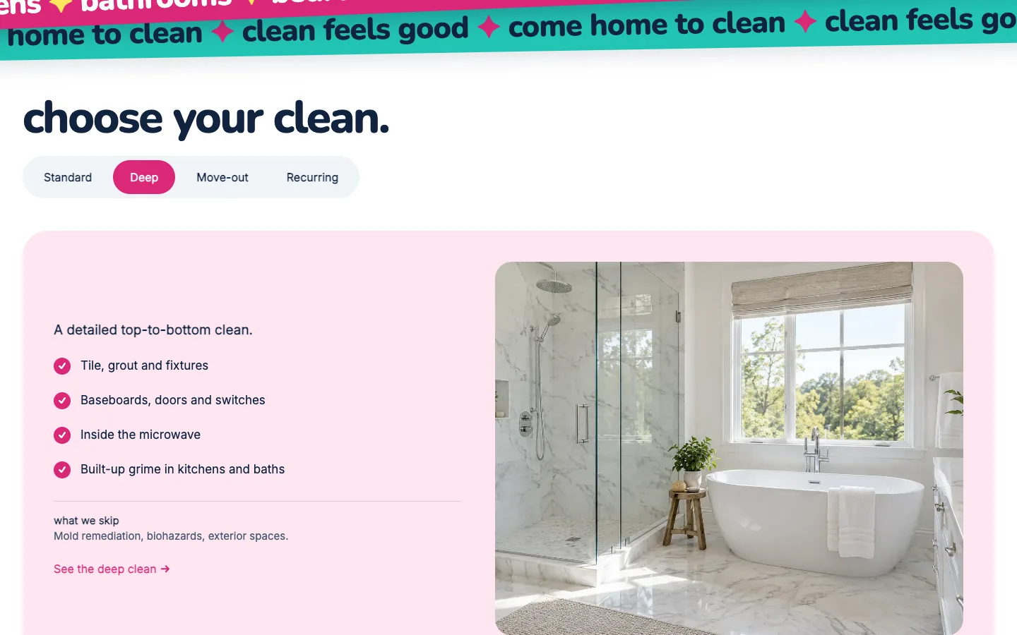 Gleam: choose your clean / service switcher