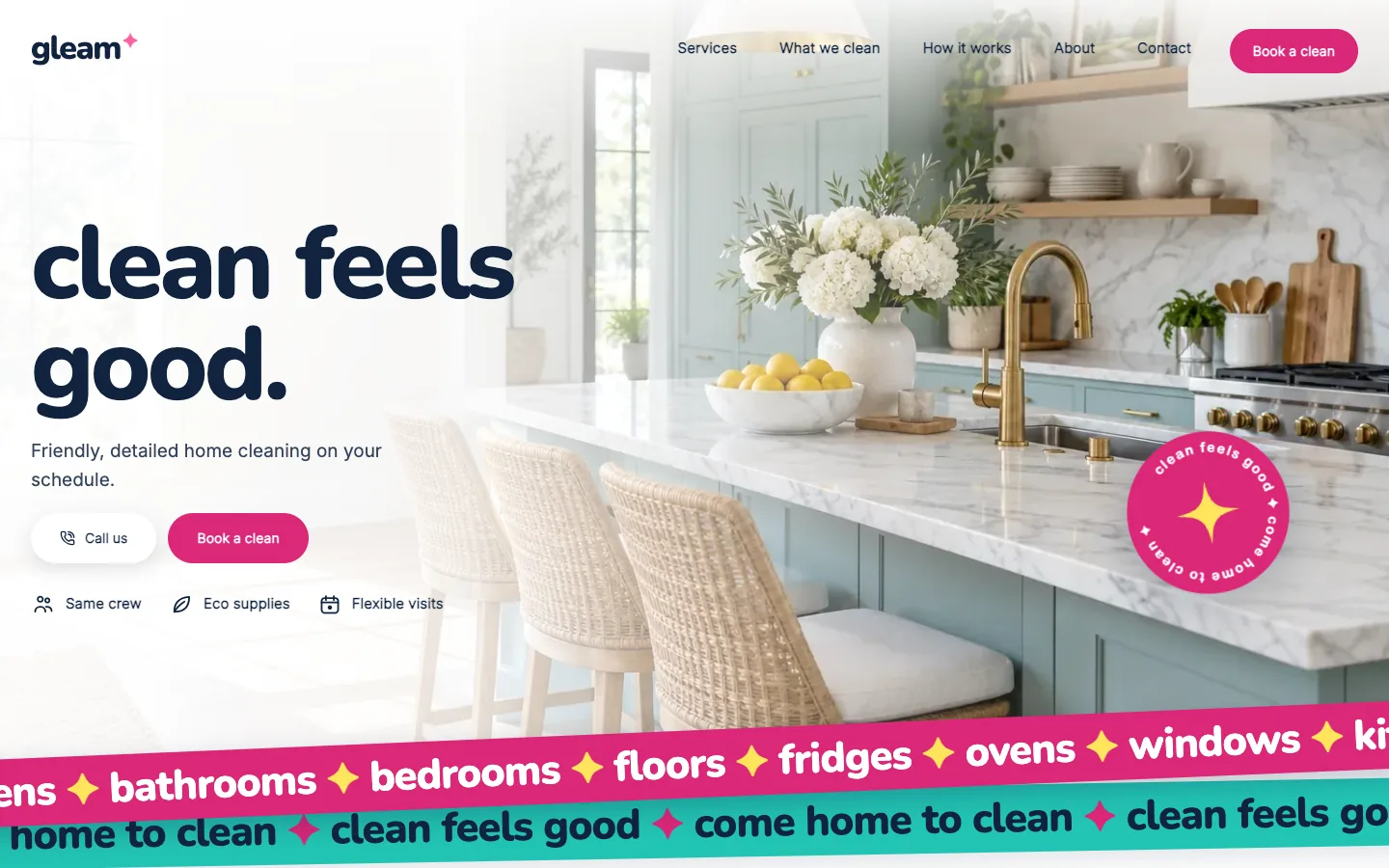 Gleam website template homepage
