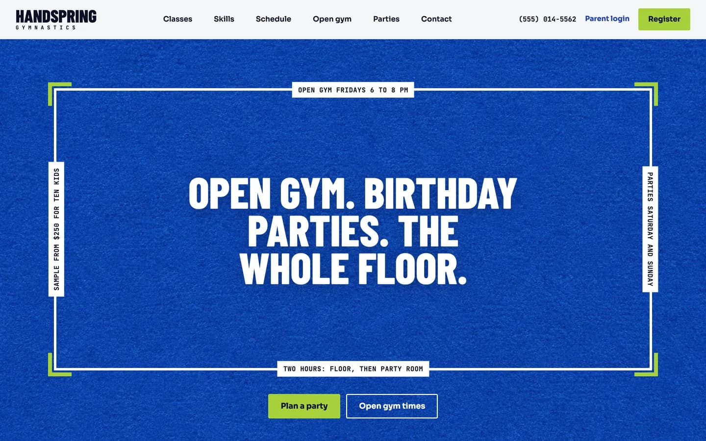 Handspring: Home / open gym and the whole floor