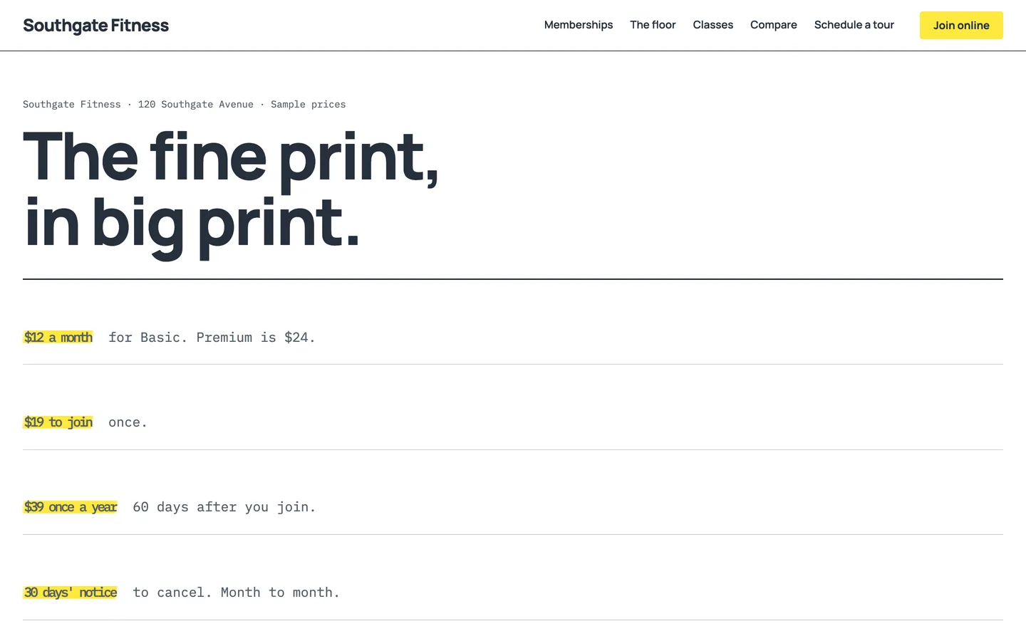 Highlight: Home / the fine print, in big print