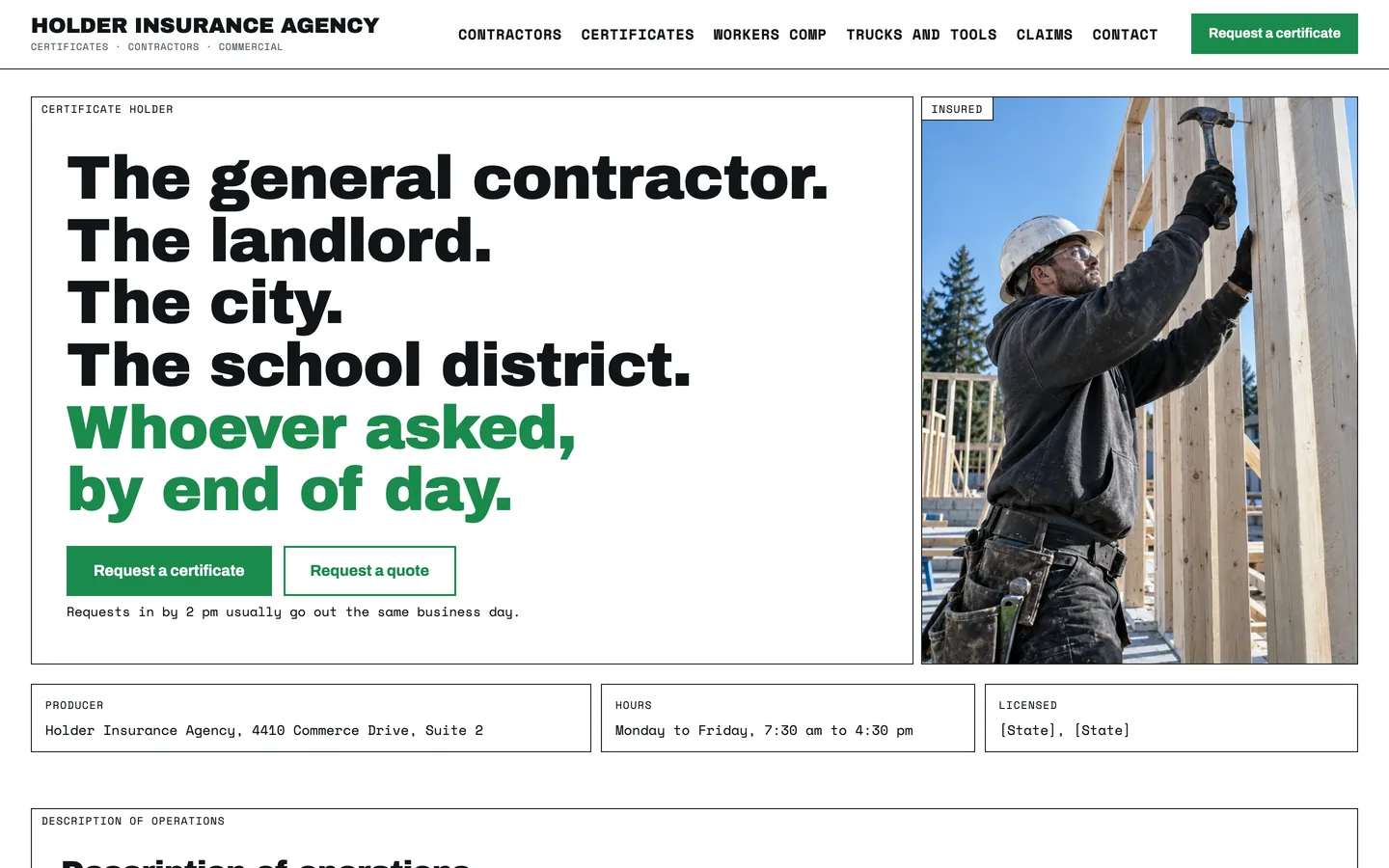 Holder website template homepage