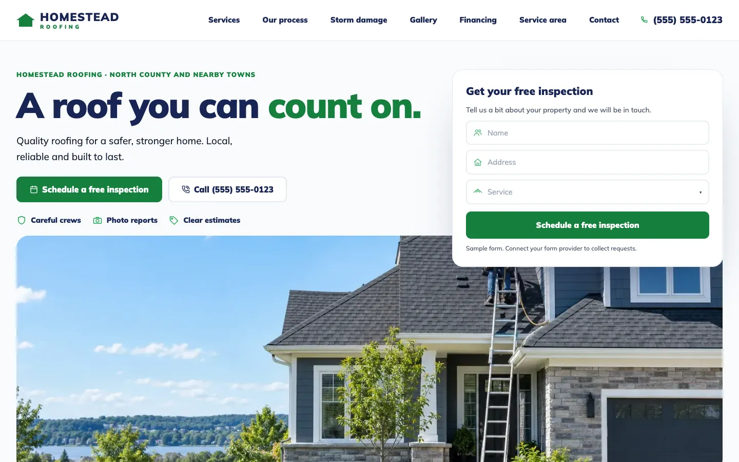 Homestead website template homepage