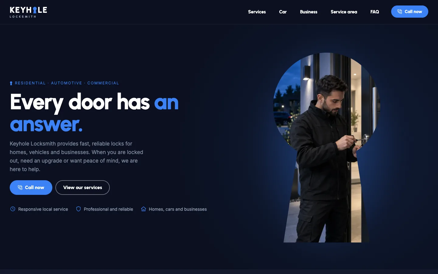 Keyhole website template homepage