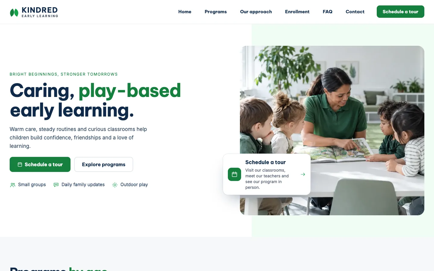 Kindred website template homepage