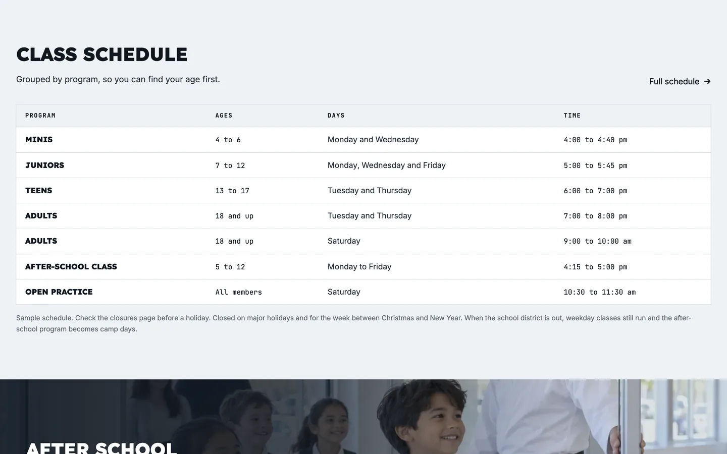 Knot: Class schedule