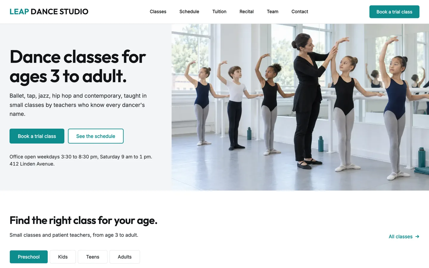 Leap website template homepage