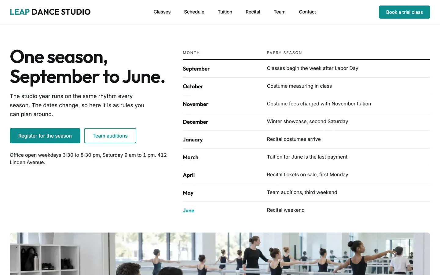 Leap: Home / one season, September to June