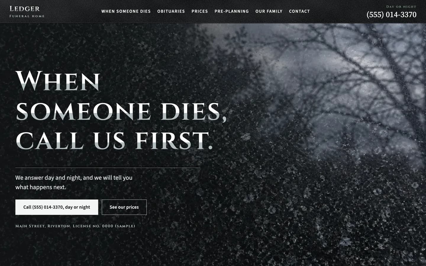 Ledger website template homepage