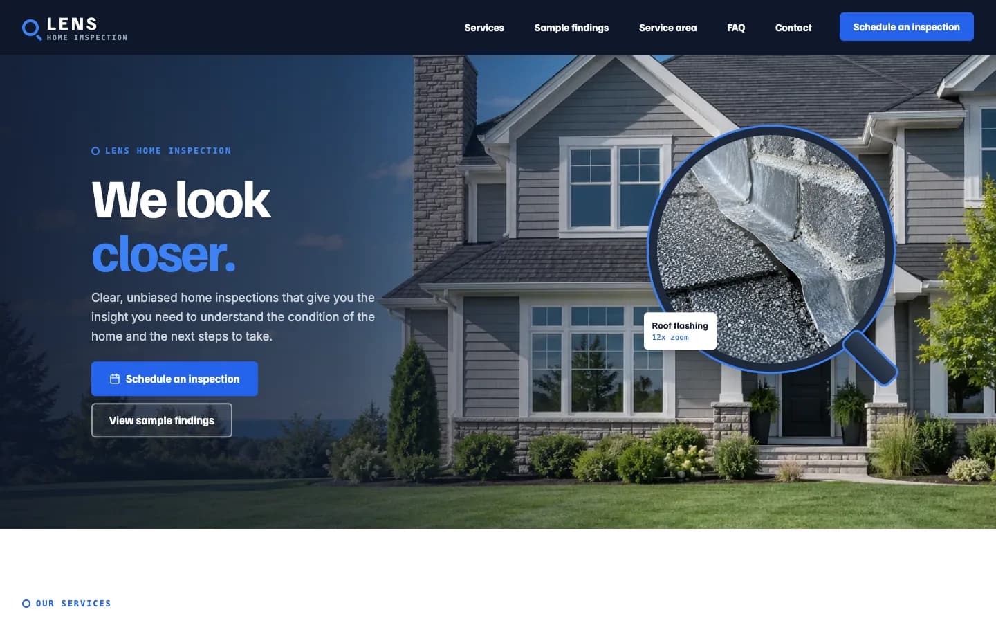 Lens website template homepage