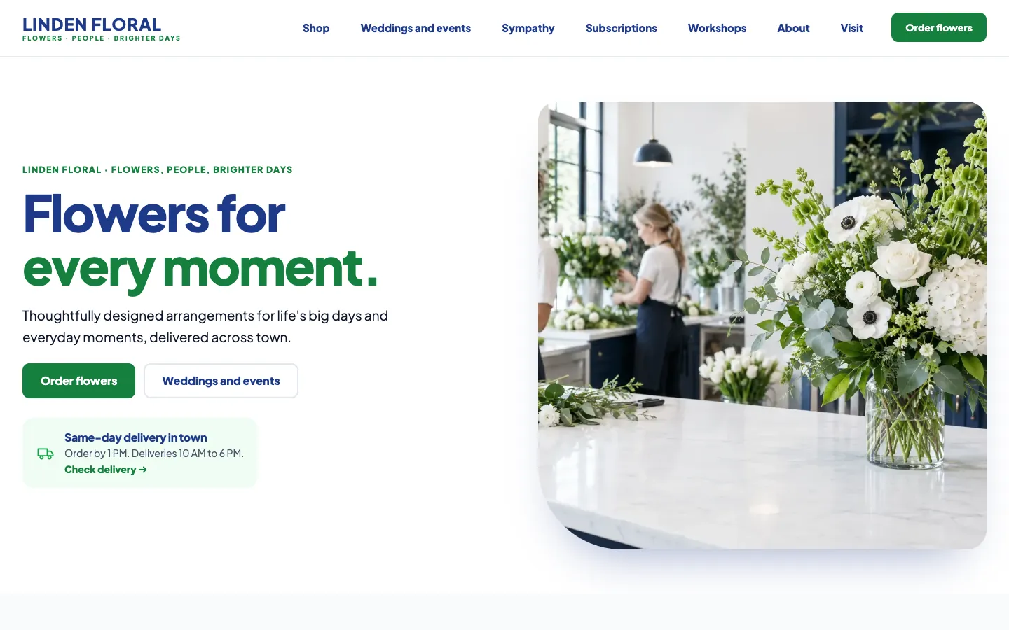 Linden website template homepage