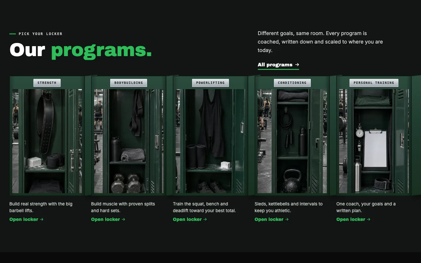 Locker: Programs / open lockers