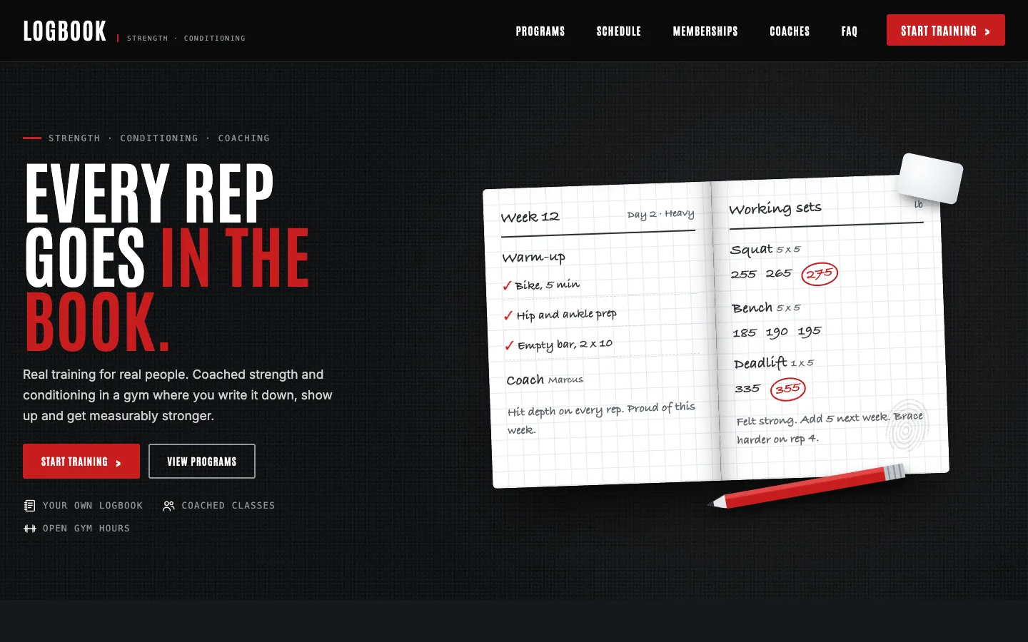 Logbook website template homepage