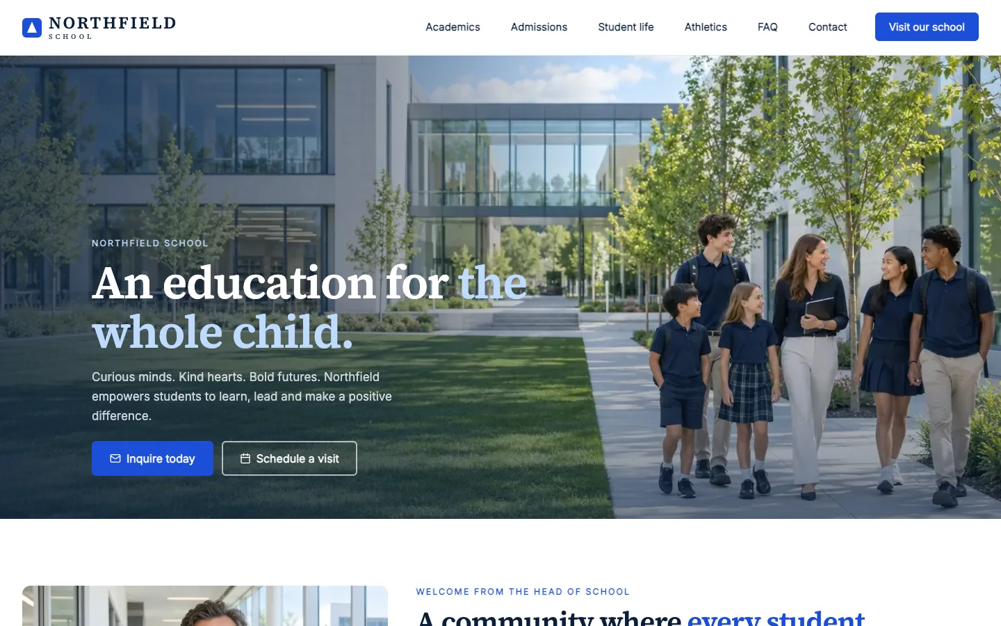 Northfield website template homepage